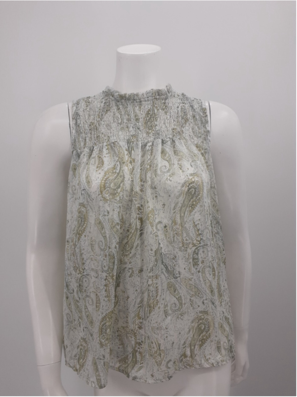 Rachel Zoe Womens Top size XS Green Paisley Sleeveless Semi Sheer Polyester
